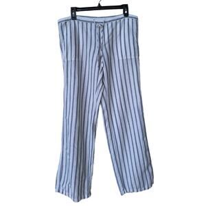 Victoria's Secret Linen blend Striped Pull on Wide Leg Pants White-Gray/Blue 6